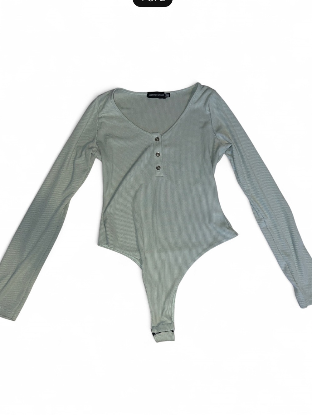PrettyLittleThing Sage Green Ribbed Long Sleeve Bodysuit US 6